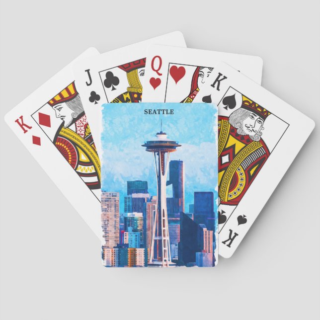 Colourful Seattle Washington Cityscape Playing Cards (Back)