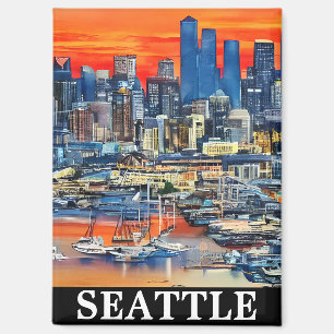 Colourful Seattle Washington Cityscape Sunset Magnet