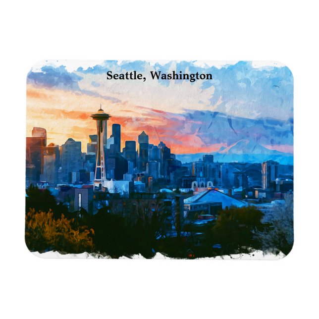 Colourful Seattle Washington Skyline Magnet (Horizontal)
