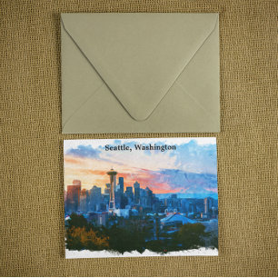 Colourful Seattle Washington Skyline Postcard