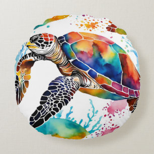 Colourful Seaturtle Art Round Cushion