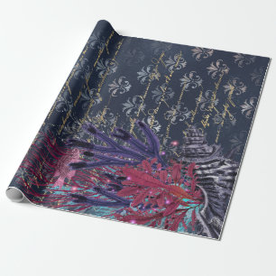Colourful Seaweed and Fish on Blue Wrapping Paper