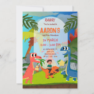 Colourful Second Birthday Dinosaur Adventure Party Invitation