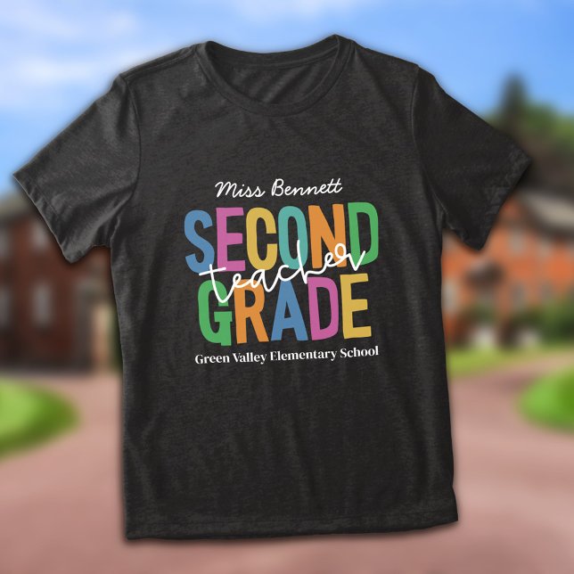 Colourful Second Grade Teacher Add Name Tri-Blend Shirt (Creator Uploaded)