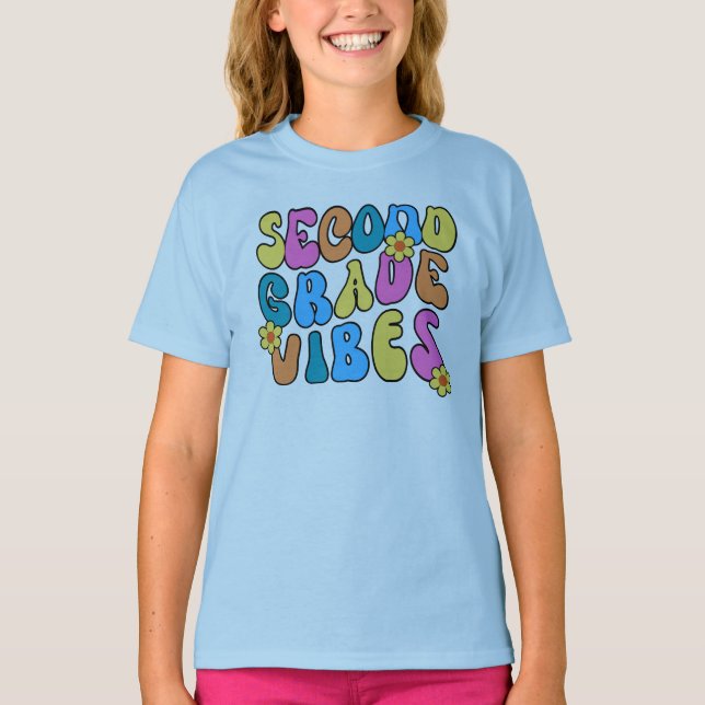 Colourful Second Grade Vibes Back to School Retro T-Shirt (Front)