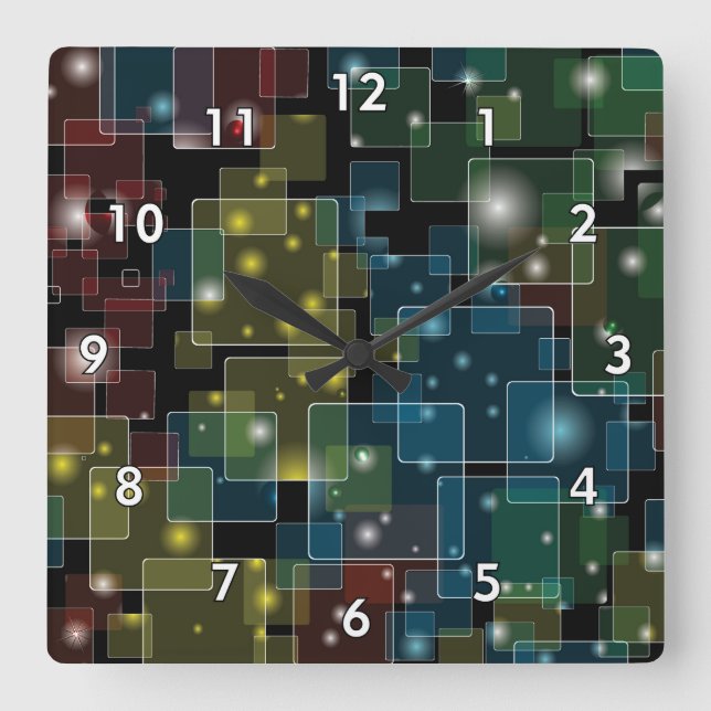 Colourful Semi-Transparent Squares with Stars Square Wall Clock (Front)