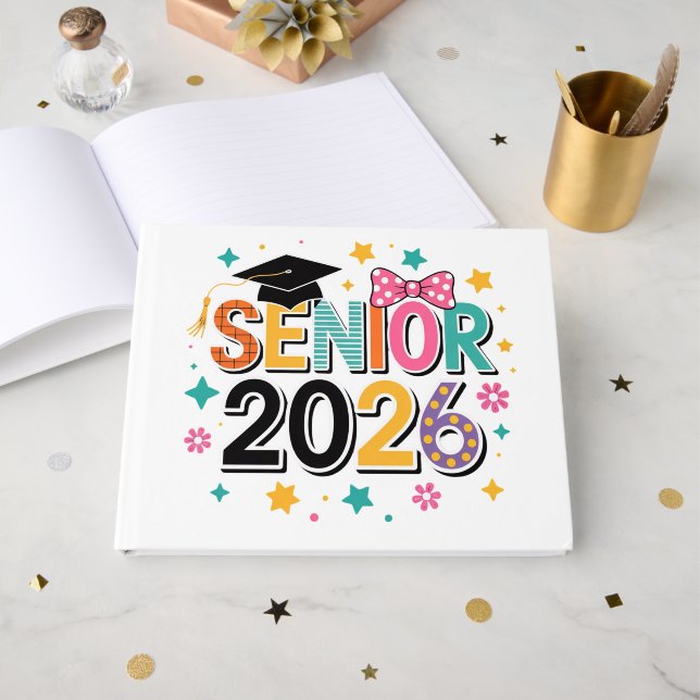 Colourful Senior Year Celebration Design Guest Book (Front Open)