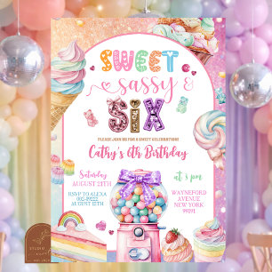 Colourful Sequin Pastel Candies 6th Birthday Invit Invitation