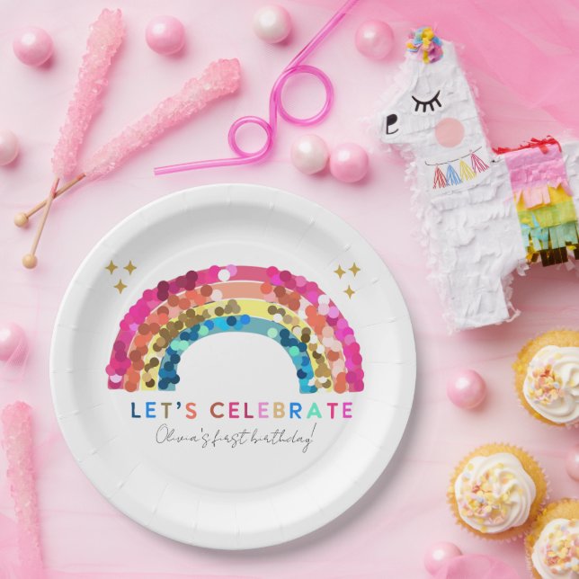 Colourful Sequin Rainbow birthday any age Paper Plate (Party)