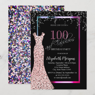 Colourful Sequins Rose Gold Dress 100th Birthday Invitation