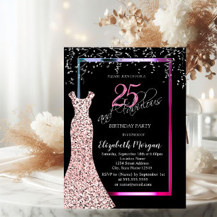 Colourful Sequins Rose Gold Dress 25th Birthday Invitation