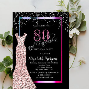 Colourful Sequins Rose Gold Dress 80th Birthday Invitation