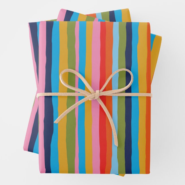 Colourful Serrate Stripes Bold Vertical Pattern Wrapping Paper Sheet (In situ)