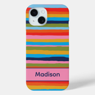 Colourful Serrate Stripes Pattern Personalised iPhone 15 Case