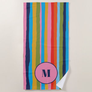 Colourful Serrate Stripes Pattern with Initial Beach Towel