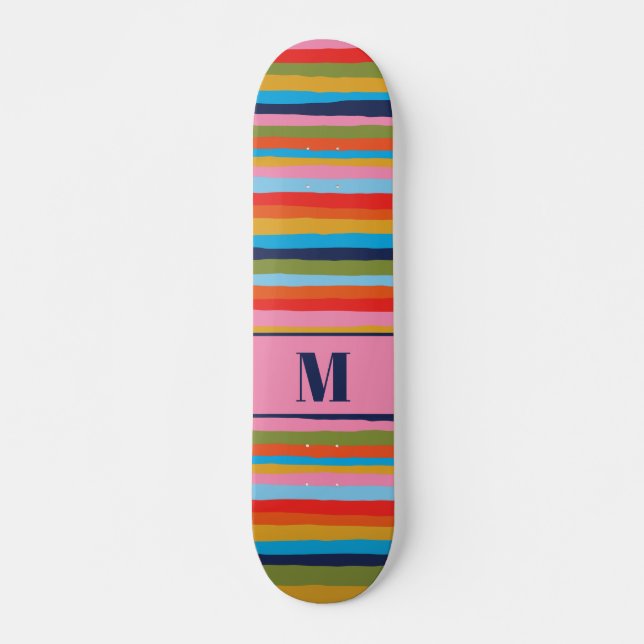 Colourful Serrate Stripes Pattern with Initial Skateboard (Front)