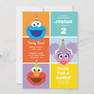 Colourful Sesame Street Characters Birthday Invitation