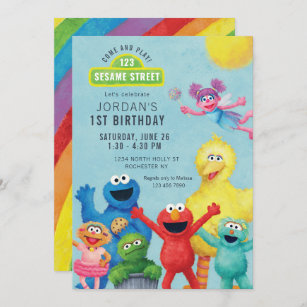Colourful Sesame Street Illustration Birthday Part Invitation