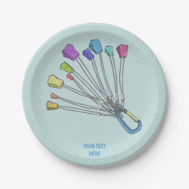 Colourful set of rock climbing nuts paper plate (Front)
