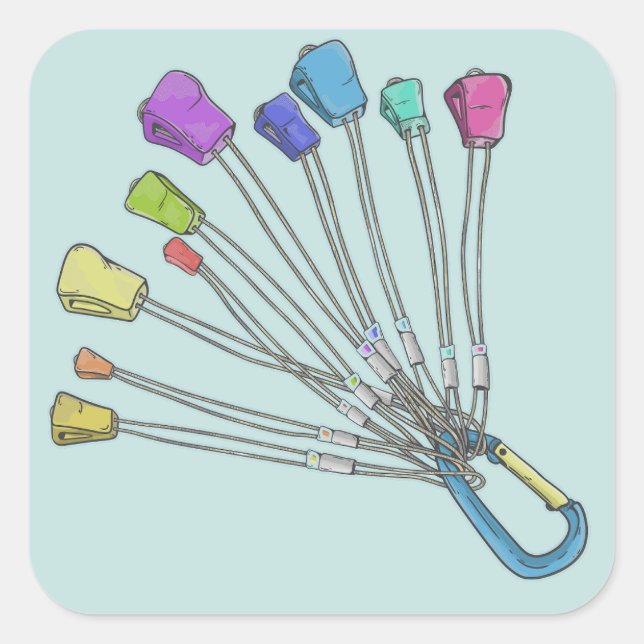 Colourful set of rock climbing nuts square sticker (Front)