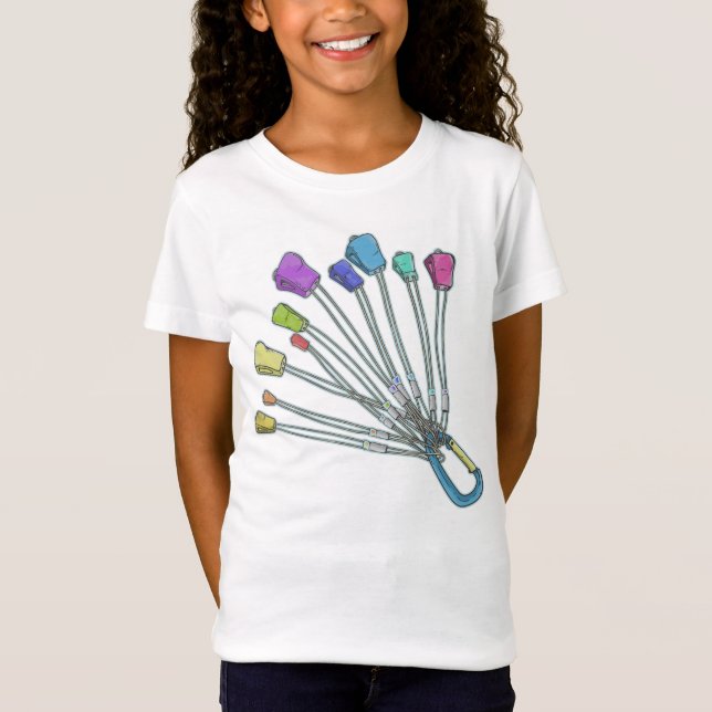 Colourful set of rock climbing nuts T-Shirt (Front)