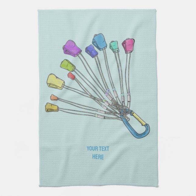 Colourful set of rock climbing nuts tea towel (Vertical)