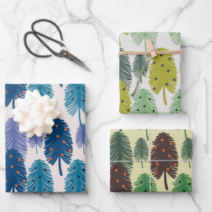 Colourful Set of Watercolor Christmas Trees Wrapping Paper Sheet