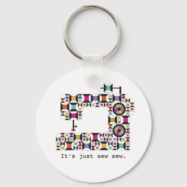 Colourful Sewing Machine Quilt Pattern Key Ring (Front)