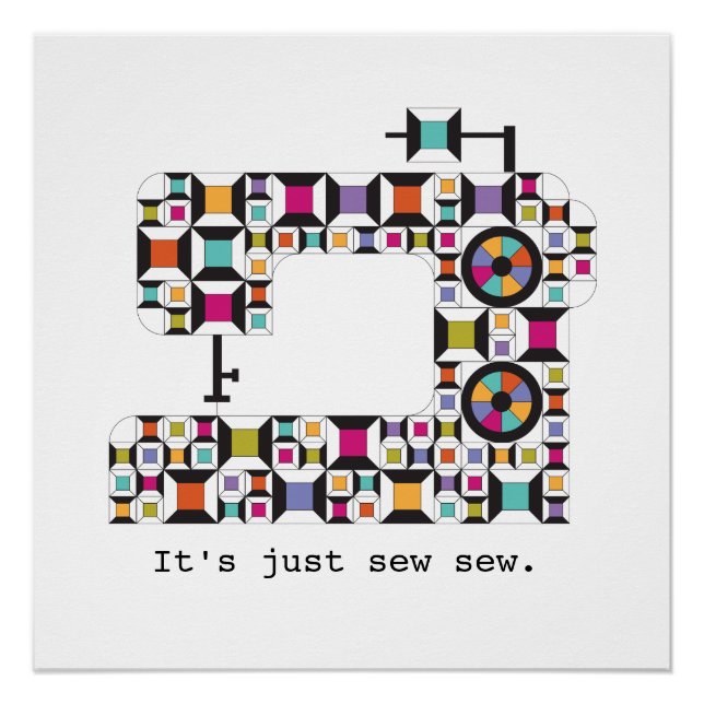 Colourful Sewing Machine Quilt Pattern Poster (Front)
