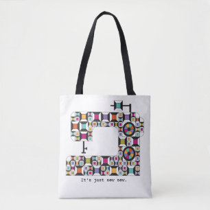 Colourful Sewing Machine Quilt Pattern Tote Bag