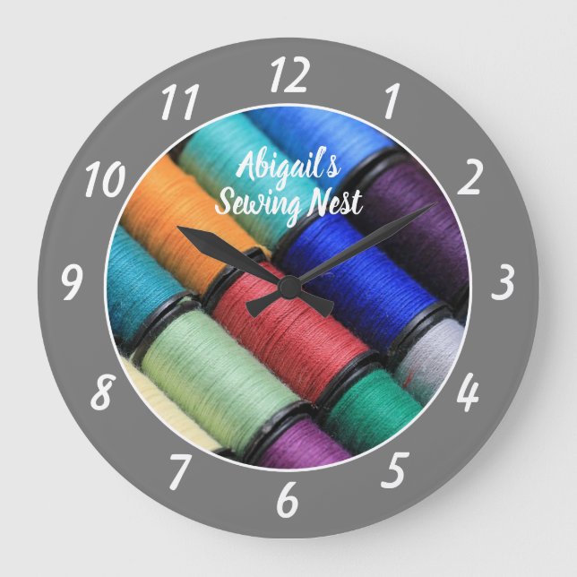Colourful Sewing Room Personalised Round Clock (Front)