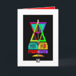 Colourful Shabbat Shalom Menorah In Magen David Card<br><div class="desc">Declaring Shabbat Shalom in English and Hebrew is this very-colourful menorah within a multi-hued Magen David. Interior is bordered and coordinated for your writing pleasure. ~ karyn</div>