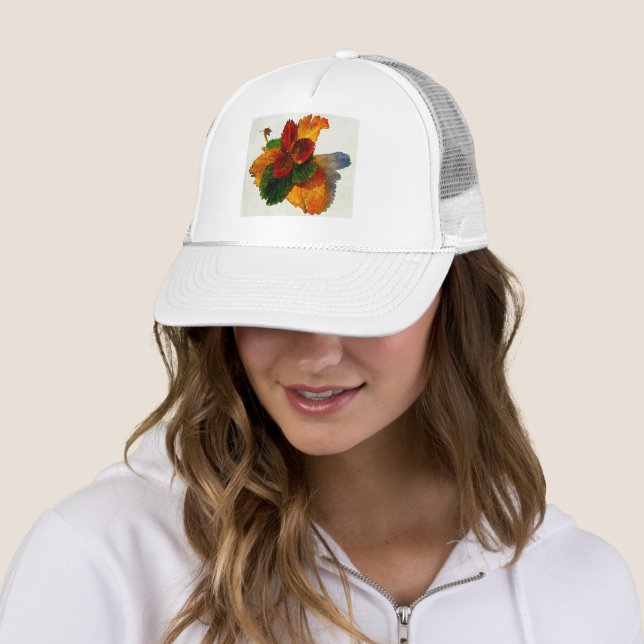 Colourful shades of autumn leaves   trucker hat (In Situ)