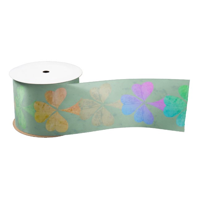 Colourful Shamrocks on Grey Granite Satin Ribbon (Spool)