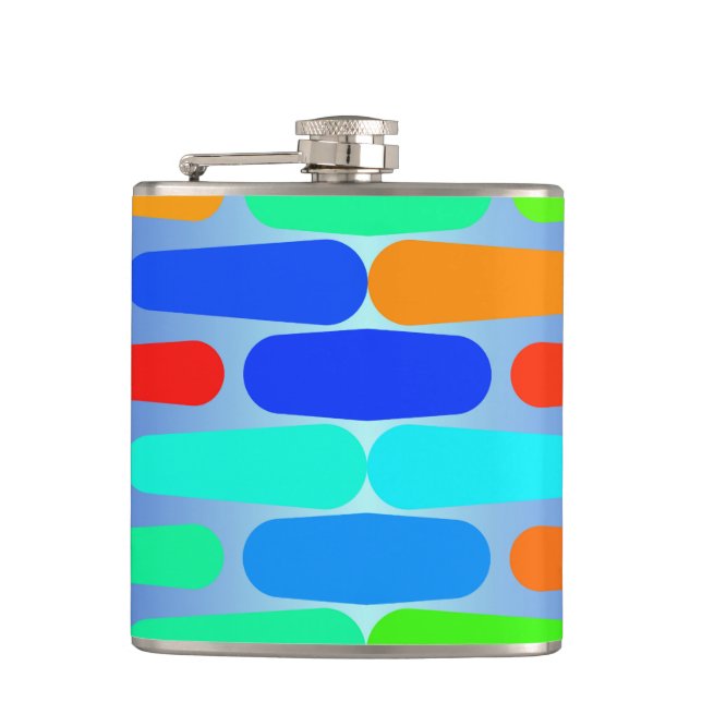 Colourful shapes abstract design hip flask (Front)