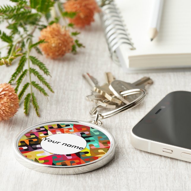 Colourful shapes abstract design key ring (Side)