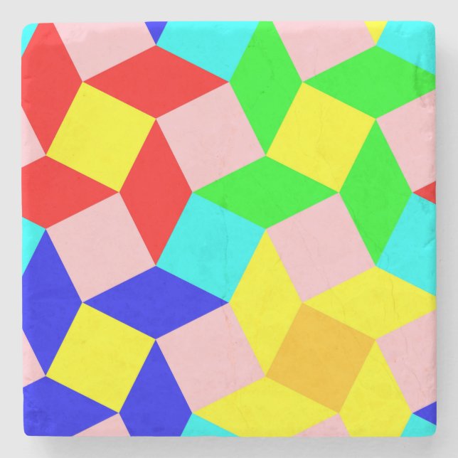 Colourful Shapes and Rotating Patterns Stone Coaster (Front)