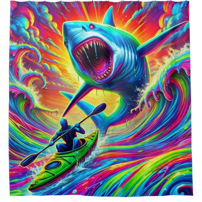 Colourful Shark Art Shower Curtain (Front)