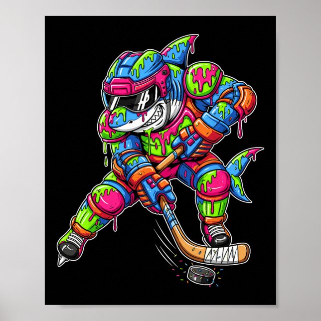 Colourful Shark Hockey Ice Cream Drip Player  Poster (Front)