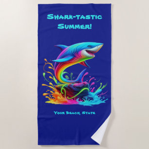 Colourful Shark Splash Beach Towel