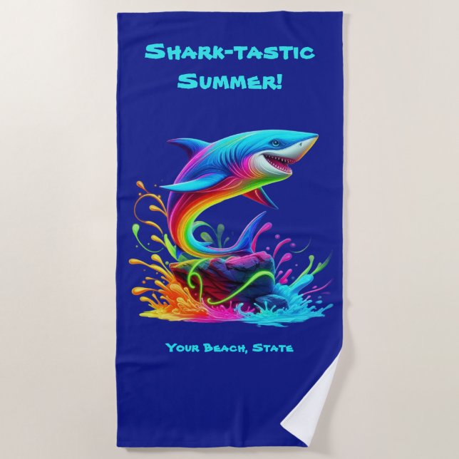Colourful Shark Splash Beach Towel (Front)