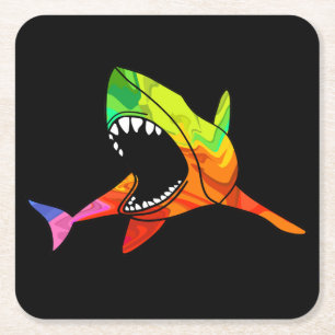 Colourful Shark  Square Paper Coaster
