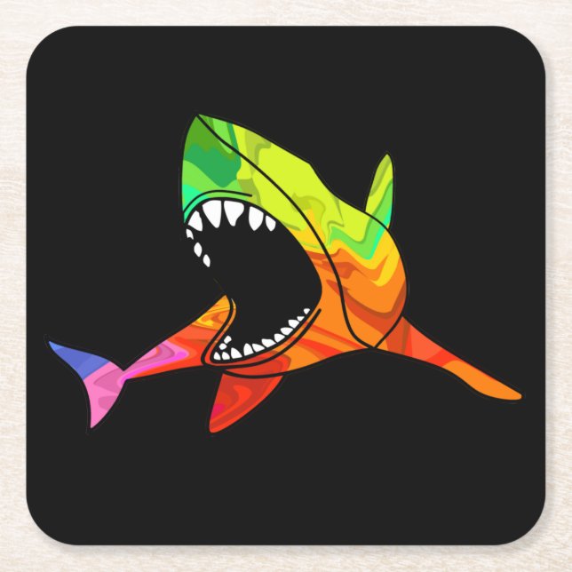 Colourful Shark  Square Paper Coaster (Front)