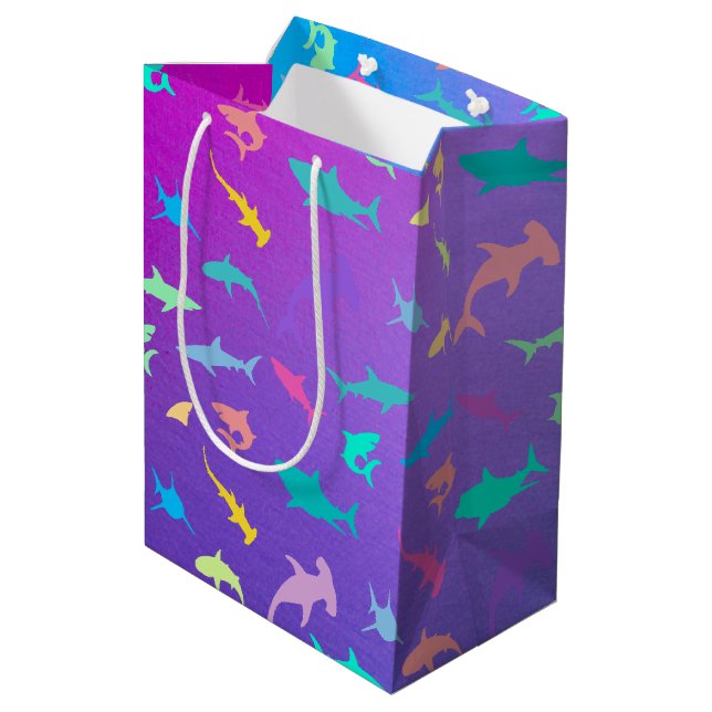 Colourful shark under the sea gradient Party Medium Gift Bag (Back Angled)