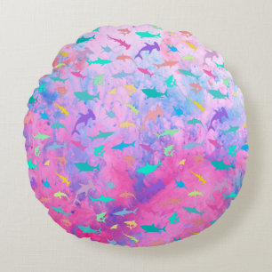 Colourful shark under the sea gradient Party Round Cushion