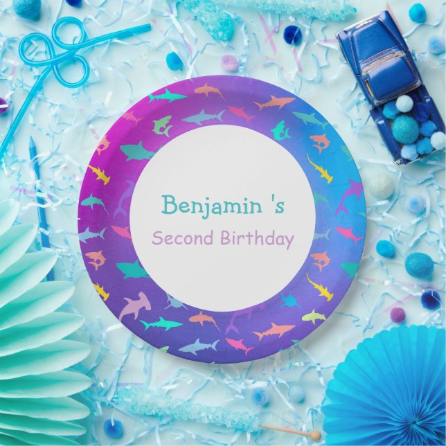 Colourful shark under the sea School Party Birthda Paper Plate (Party)