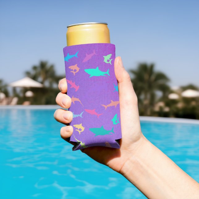 Colourful shark under the sea School Party Seltzer Can Cooler (In Situ Pool)