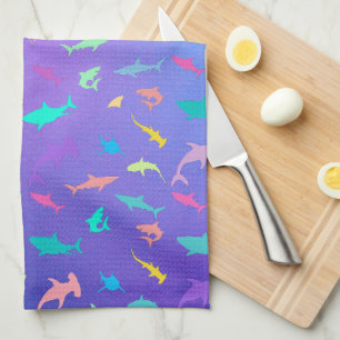 Colourful shark under the sea School Party Tea Towel