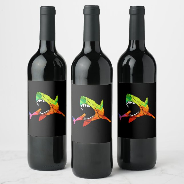 Colourful Shark   Wine Label (Bottles)