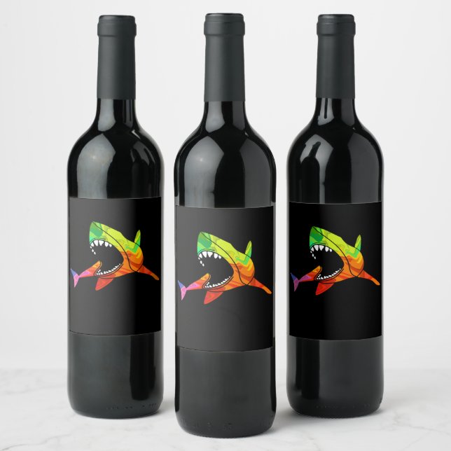 Colourful Shark Wine Label (Bottles)